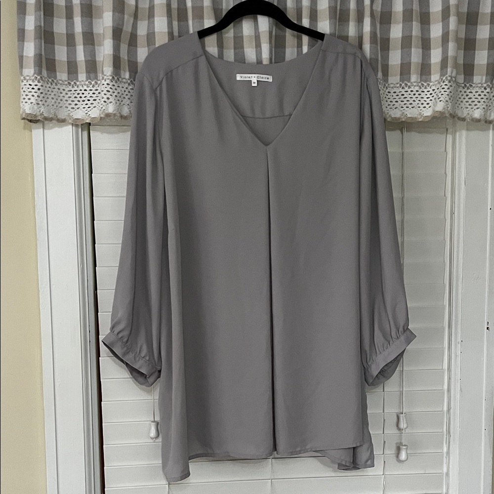 Violet & Claire Gray V-Neck Blouse